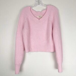 Happily Grey Sweater Womens Extra Large Ribbed Pink Crop Cozycore‎ Stretch XL